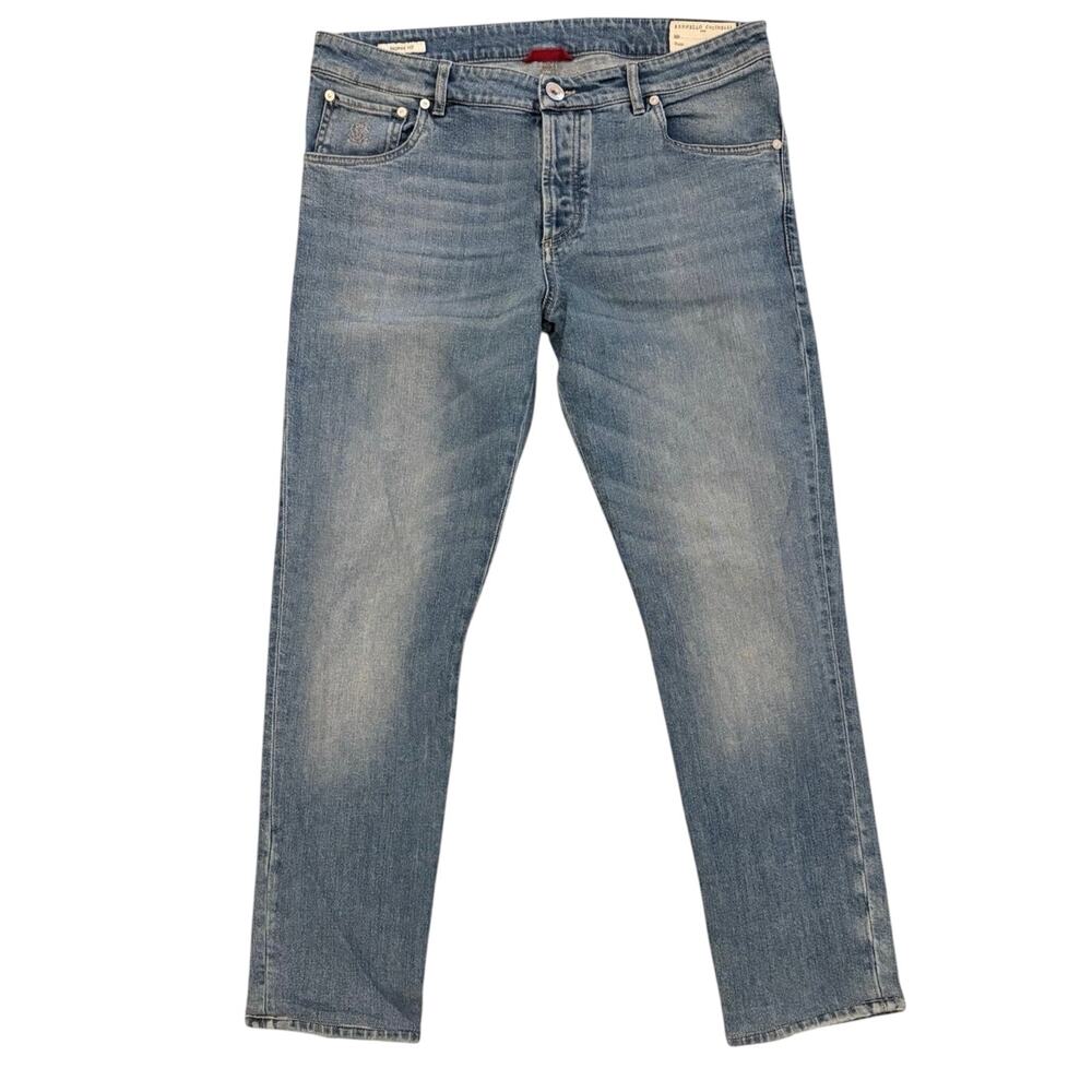 Brunello Cucinelli Men’s 5 Pocket Button Fly Skinny Jean Medium Blue Wash 50/38